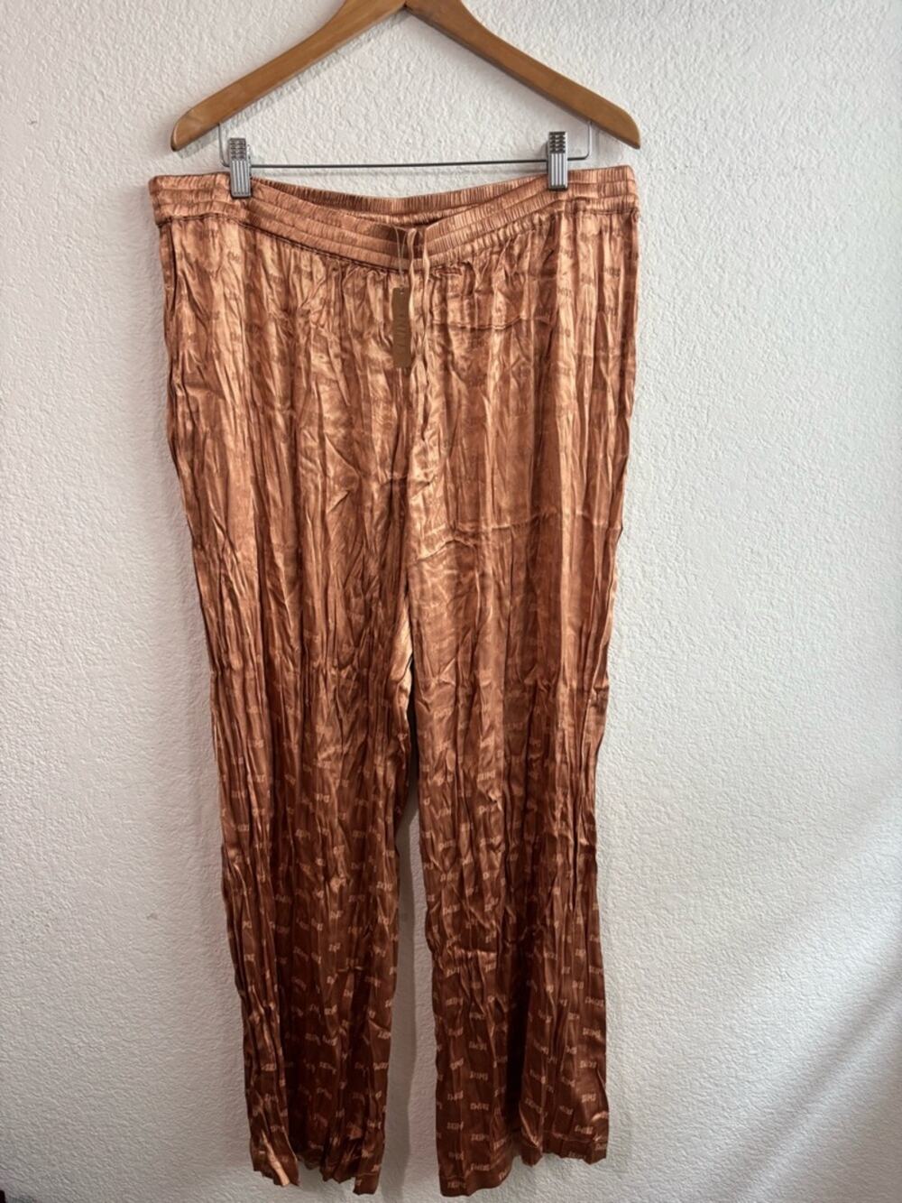 NWT Skims Satin Look Ocher Logo Jacquard Sleep Pants New XL